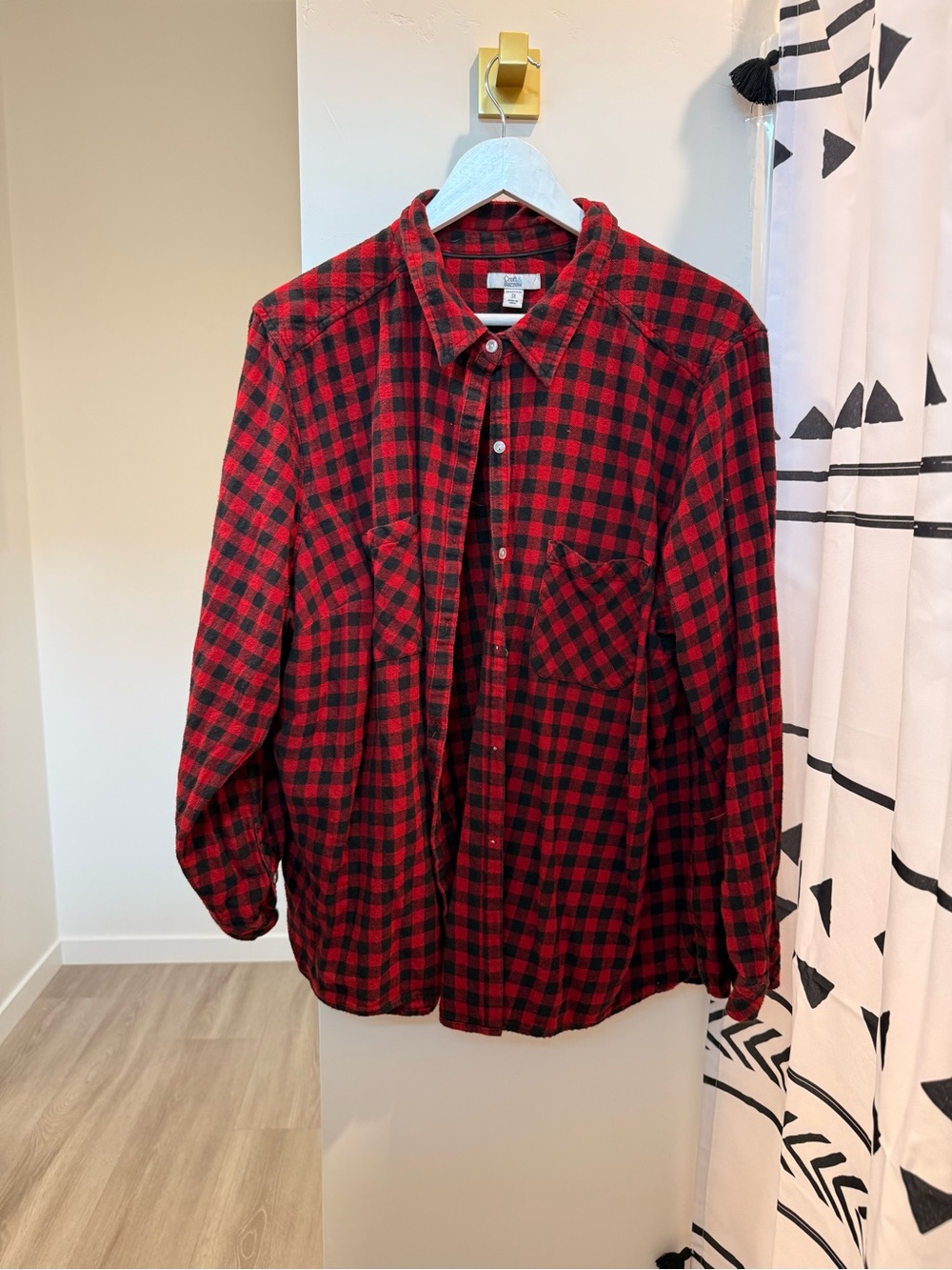 Croft & Barrow Women's 3X Classic Red & Black Check Flannel Shirt